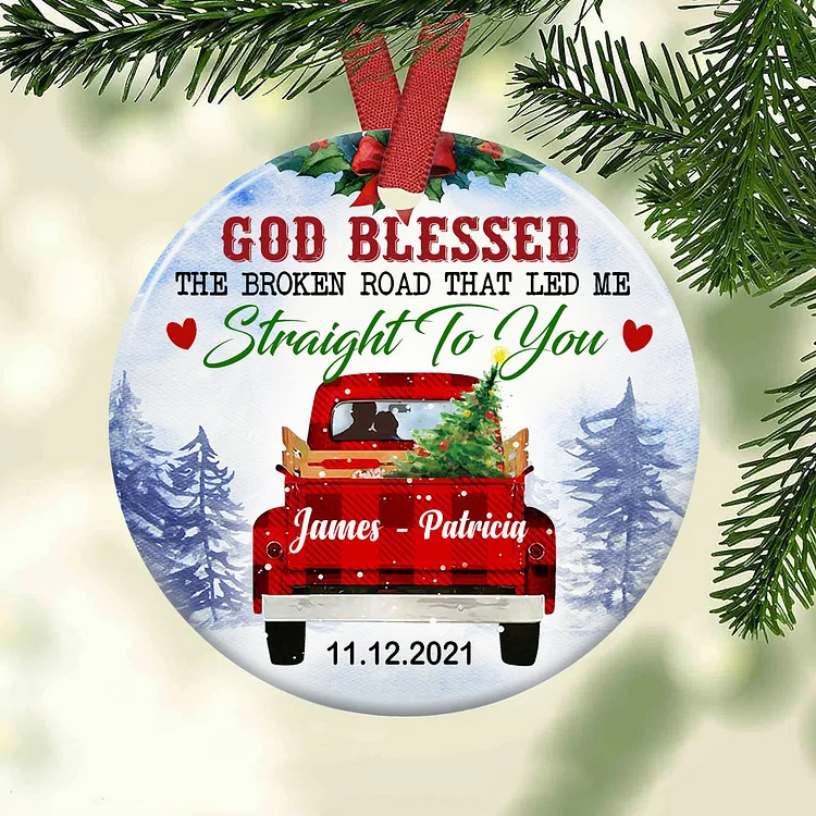 Personalized Names God Blessed The Broken Road Ornament
