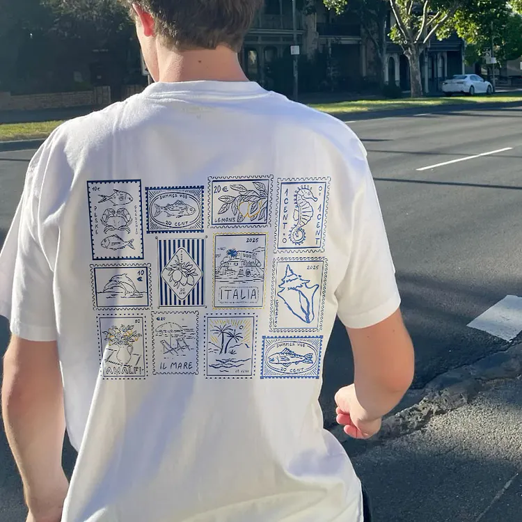 Postage Stamp Odyssey Printed Men's T-shirt