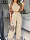 Solid Color Short Sleeve Empire Wide Leg Casaul Two-Piece Suit
