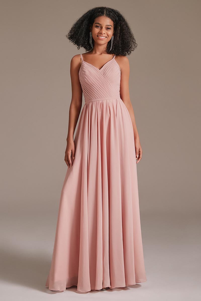 Spaghetti-Straps Pleated Chiffon Bridesmaid Dress