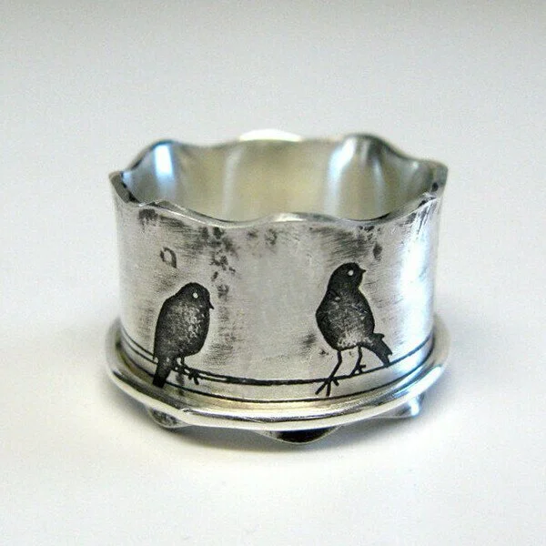 Birds on a Wire Silver Spinner Ring