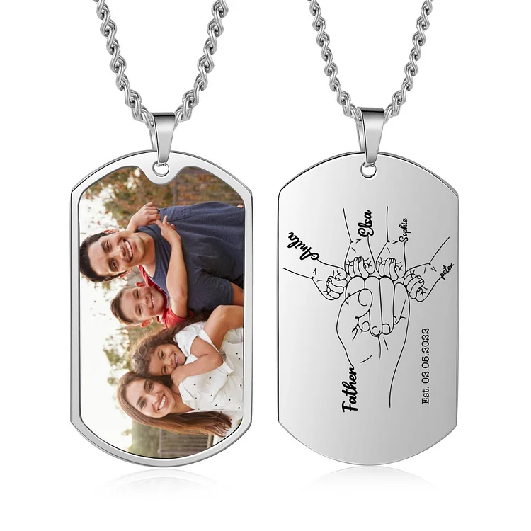 Custom Fist Bump Family Necklace with 4 Kids' Names Personalized Photo Dog Tag Necklace Father's Day Gifts