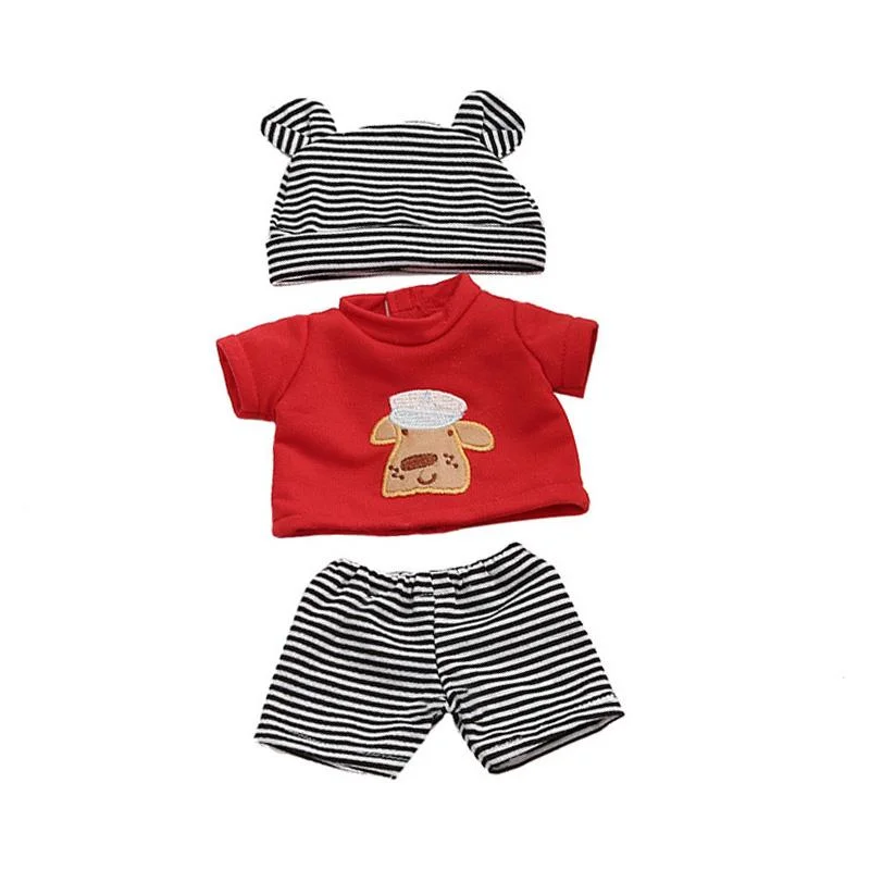 [Suitable for 12'' Mini doll] Pure Handmade 3 Pcs Striped Unisex Baby Cotton Red Clothes Set -Creativegiftss® - [product_tag] Creativegiftss®