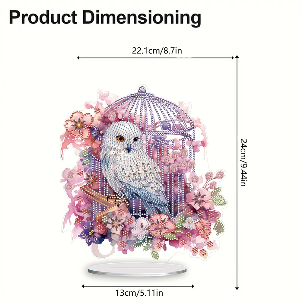 DIY Owl Cage Acrylic Single-Sided Diamond Painting Tabletop Ornament Kit for Office Desktop Decor(20*25cm)