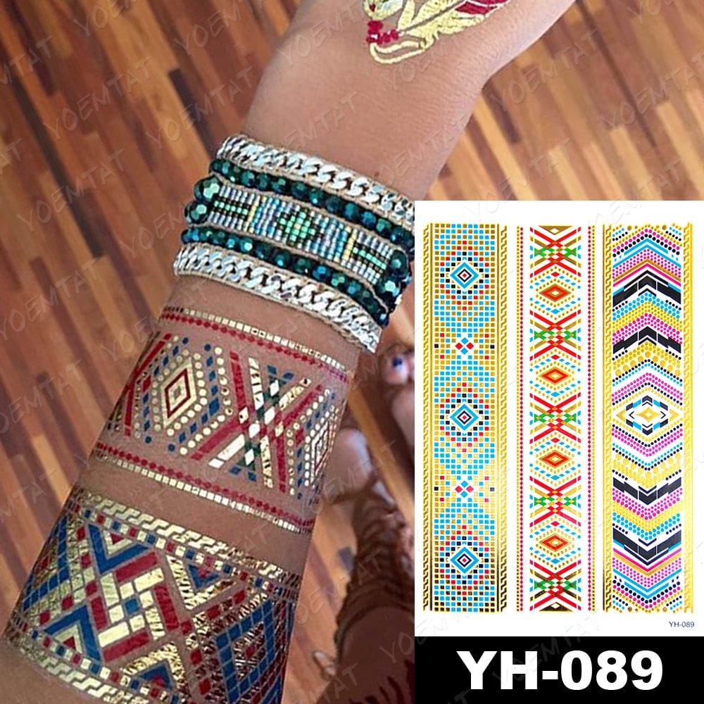 Waterproof Temporary Tattoo Sticker Metallic Gold Silver Henna Bracelet Jewelry Sexy Tatoo Indian Hand Painted Art Fake Tatto
