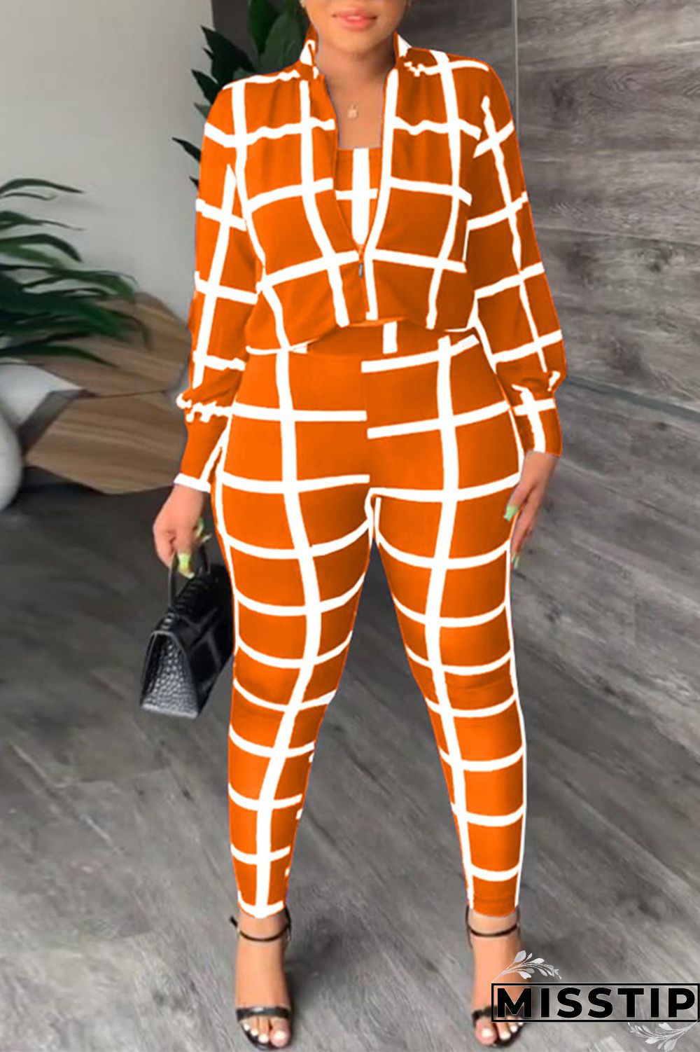 Black Casual Print Patchwork Turndown Collar Long Sleeve Three-piece Set