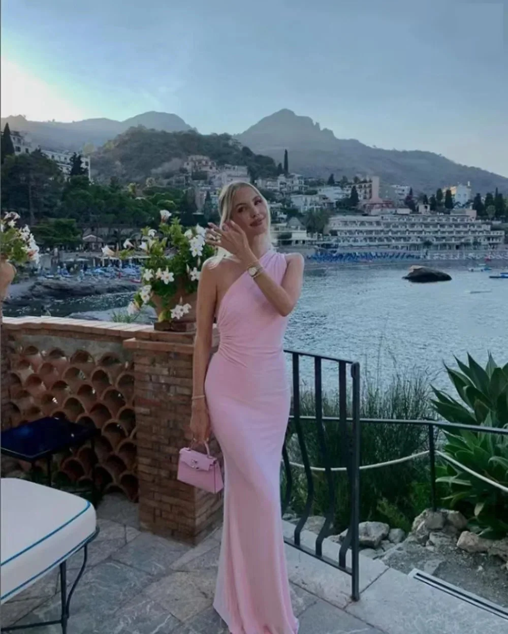 Toloer Pink One Shoulder Back Tie Up Maxi Dress-Outfit Ideas