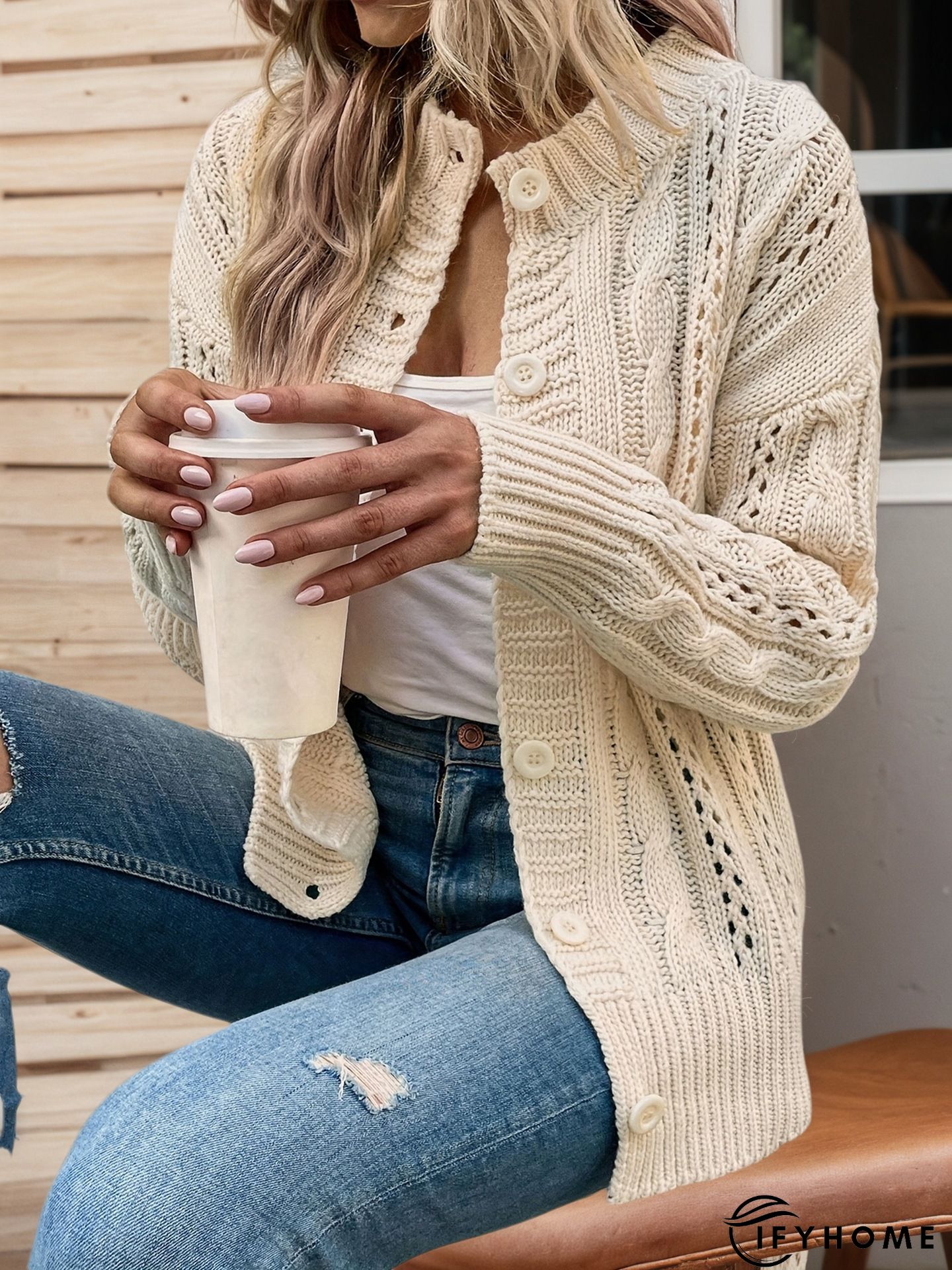 Long Sleeve V Neck Plain Sweater coat | IFYHOME