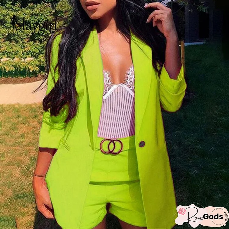 New Spring Temperament Lapel Collar Suit Jacket Shorts Solid Color Two-Piece Women's Dress 2 Piece Women Short Set With Blazer