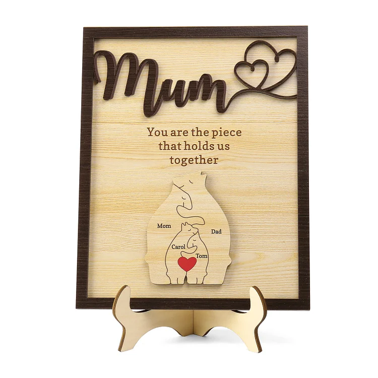 4 Names - Personalized Home Frame Wooden Ornaments Cute Bear Style Ornaments for Mum