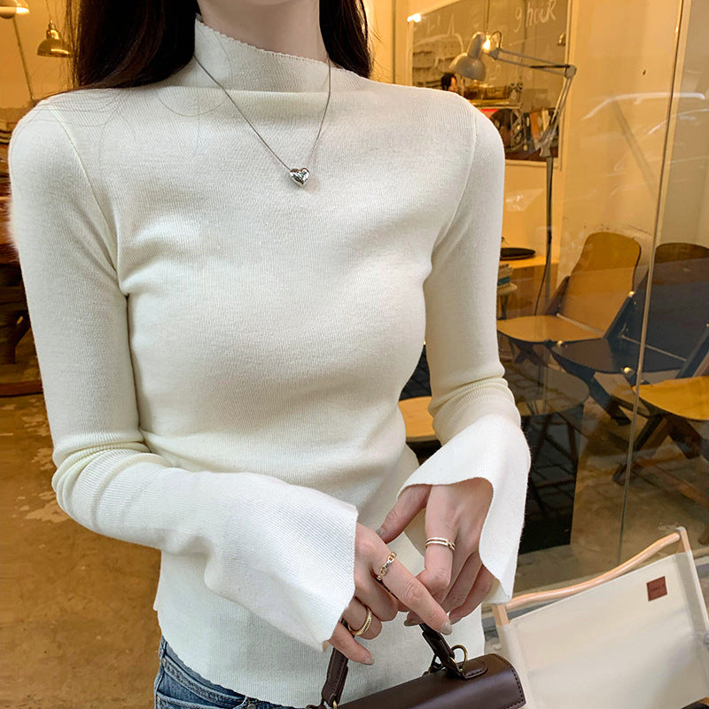 Aiertu tyler the creator outfits Irregular White Split Half Turtleneck Knitted Bottoming Shirt Women's Autumn and Winter 2024 Temperament Slimming Top aiertu