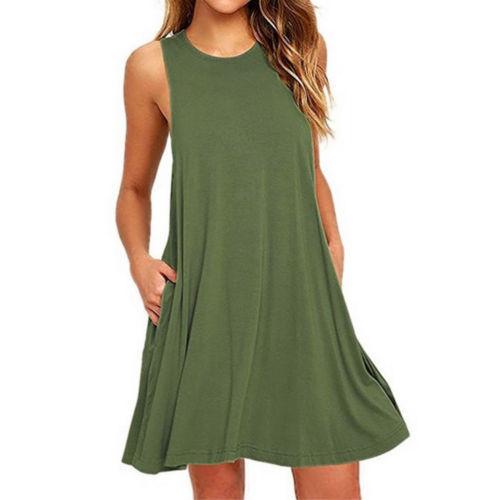 Summer Women Casual Pocket Dress Ladies T-Shirt Dresses