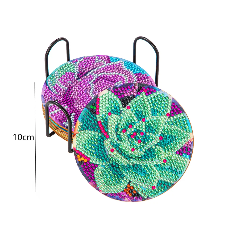 6pcs Flower Anti Slip Coasters with Holder DIY for Tabletop Protection