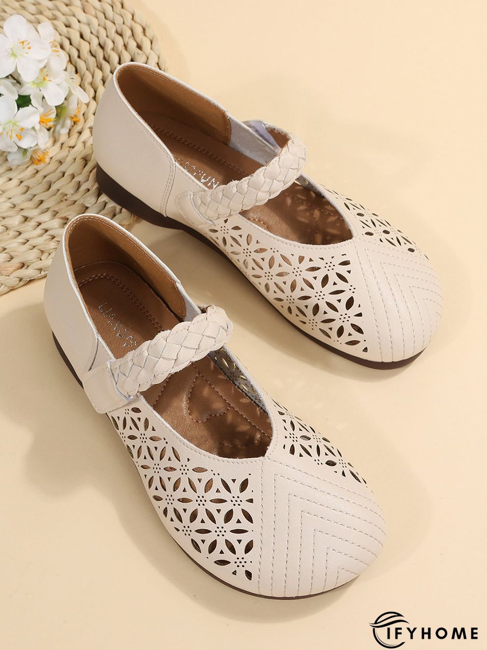 Round Toe Low Heel Woven Comfortable Mary Jane Shoes | IFYHOME