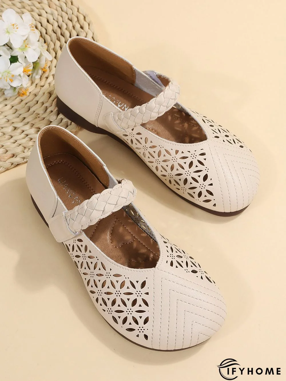 Round Toe Low Heel Woven Comfortable Mary Jane Shoes | IFYHOME
