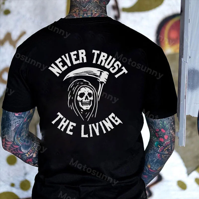 NEVER TRUST THE LIVING Skull Graphic Black Print T-shirt