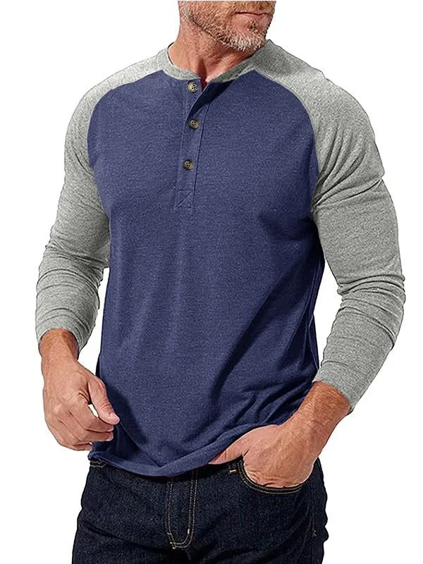 Men's Fashionable Paneled Long Sleeve Henley Shirt