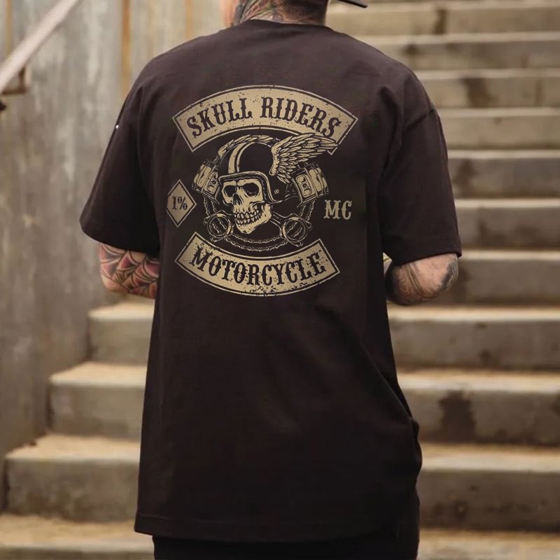 Motorcycle Skull Print Short Sleeve T-Shirt