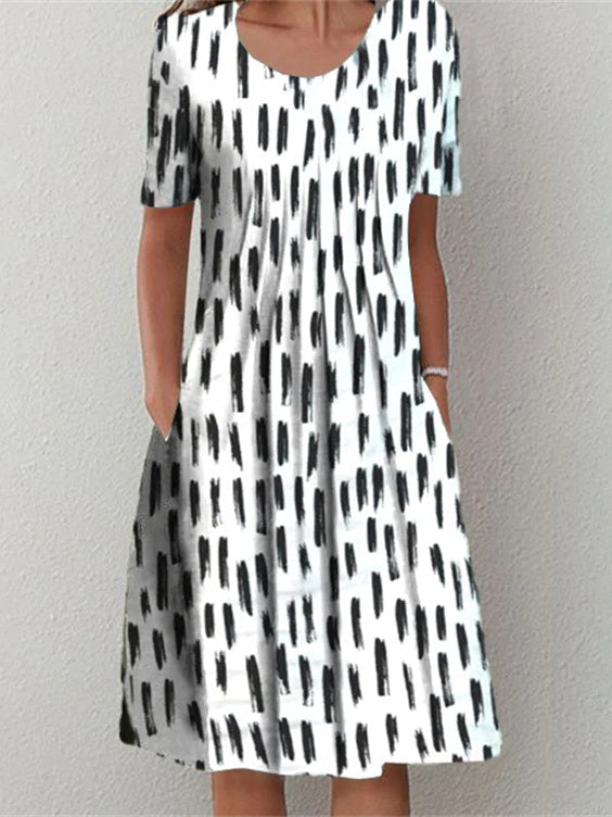 Women Short Sleeve Scoop Neck Printed Graphic Midi Dress