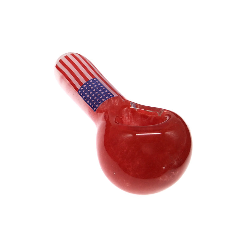 America USA Flag Spoon Pipe Fumed Glass Red & White Hand Pipe