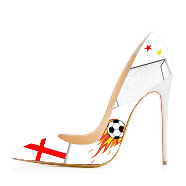 England Printed Pointy Toe Stiletto Heels Pumps for Football Lover |FSJ Shoes