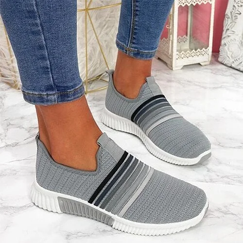 2020 Women Sneakers Woman Vulcaniaed Female Rainbow Color Stripes Loafers Women's Slip On Flat Lady Soft Mesh Shoes Plus Size
