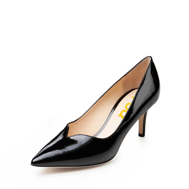 Black Patent Leather Low-Cut Uppers Stiletto Heels Pumps Shoes |FSJ Shoes