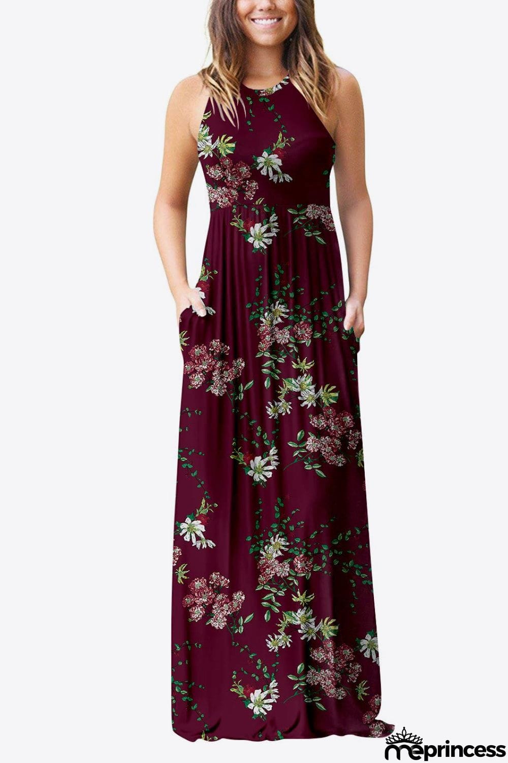 Empire Waist Sleeveless Dress with Pockets