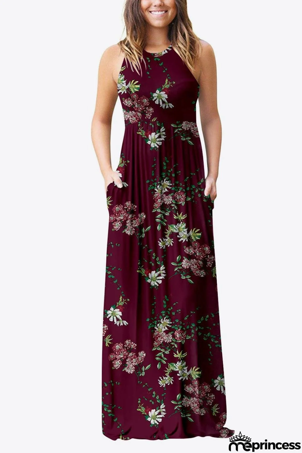 Empire Waist Sleeveless Dress with Pockets