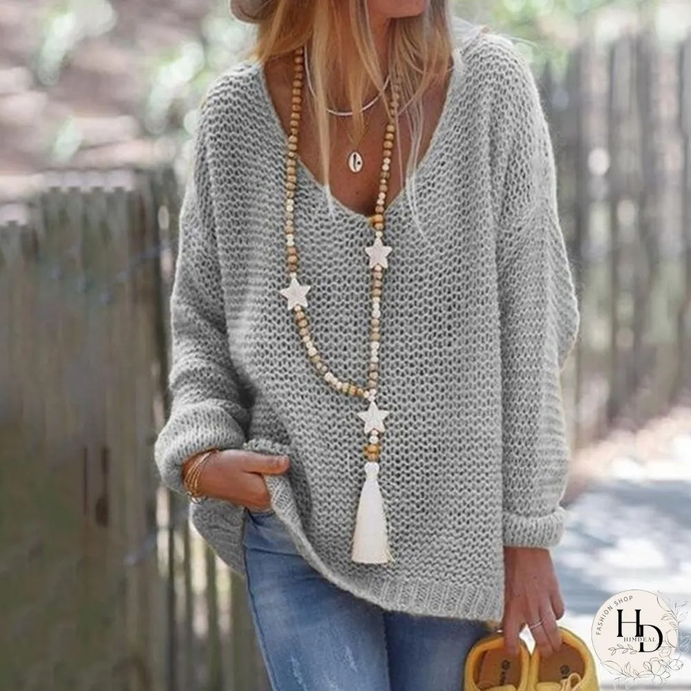 V Neck Loose Hollow Soft Sweater