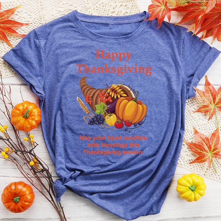 Thanksgiving Day Round Neck T-shirt-0018569