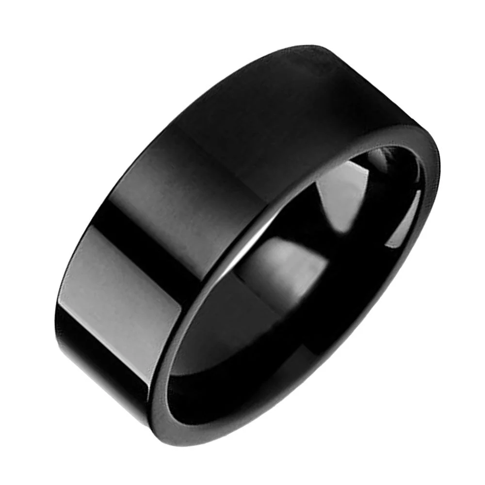 Couples Wedding Bands Black Flat Tungsten Rings High polished
