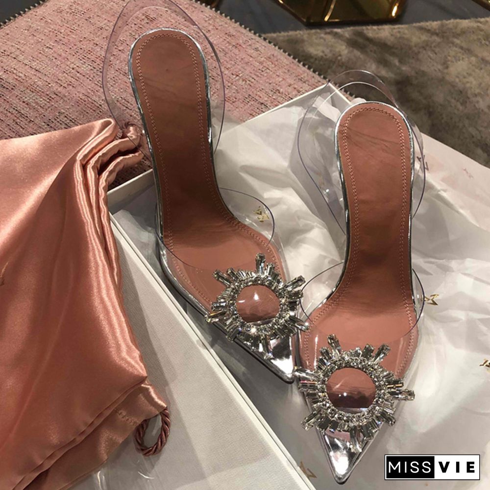 Transparent PVC Sandals Women Pointed Clear Crystal Cup High Heel Stilettos Sexy Pumps Summer Shoes Peep Toe Women Pumps Size 43
