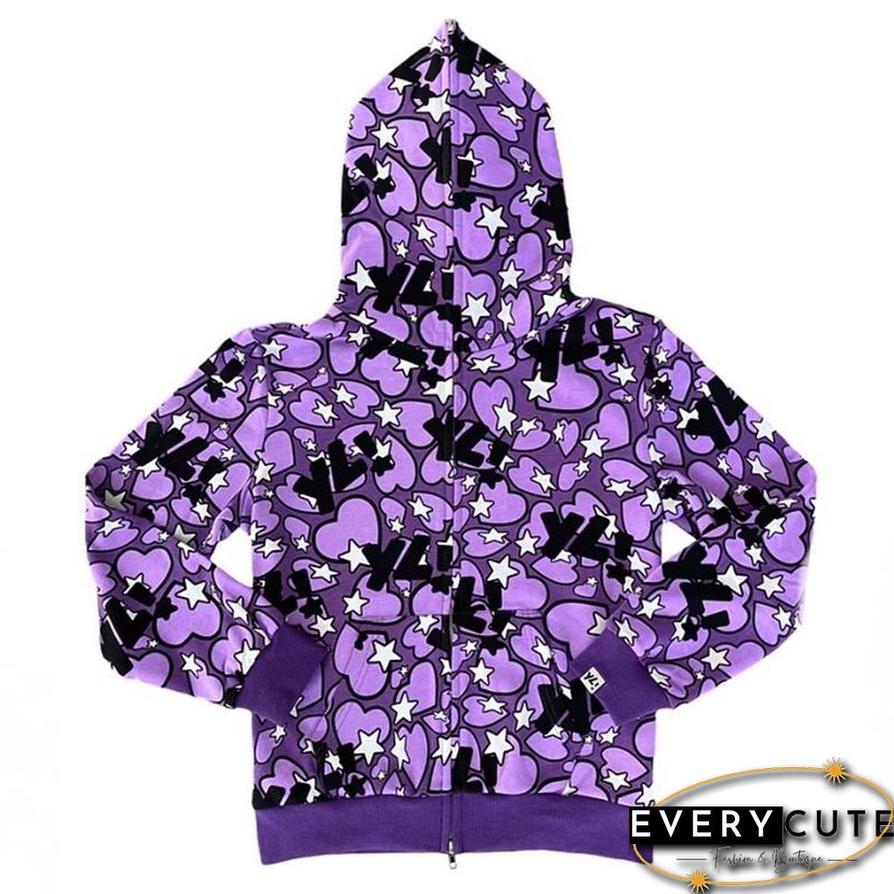 Y2k Aesthetic Women Coat Grunge Fairycore Heart Letter Pattern Long Sleeve Tops Jacket Emo Clothes Streetwear