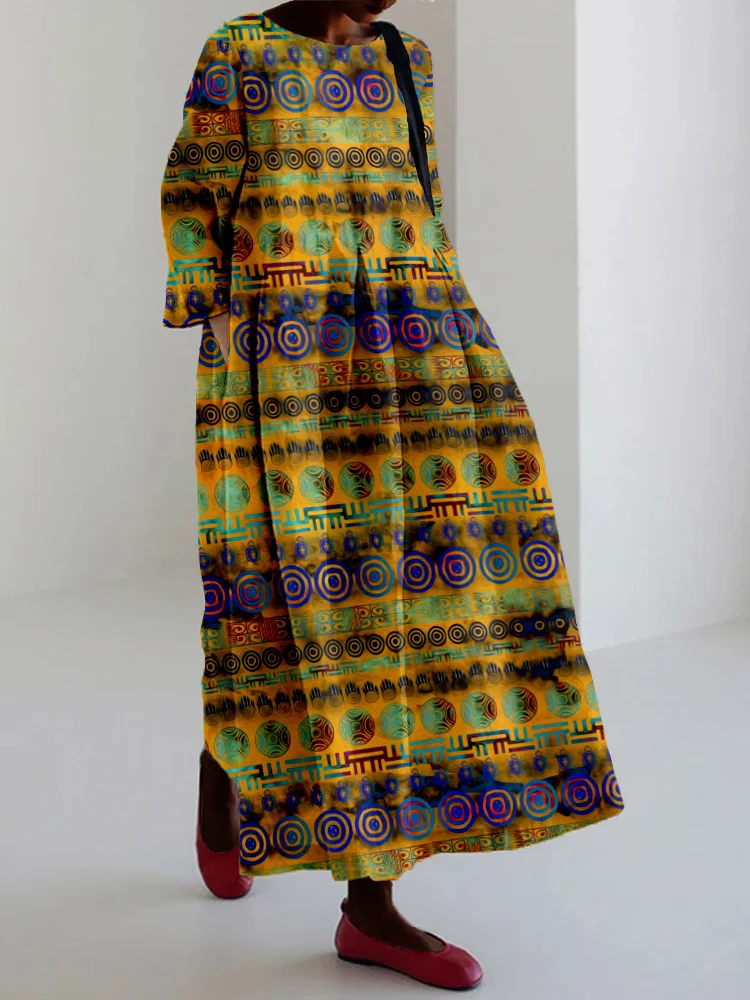 African Stripes Graphic Linen Blend Maxi Dress