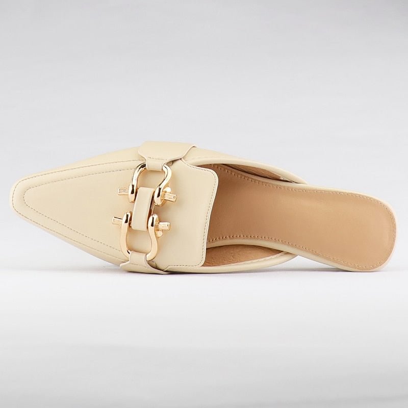 Women Flat Shoes 2021 Spring Autumn Metal Decoration Mules Slippers Ladies Low Heel Luxury Pointed Toe Female Footwear Size 41