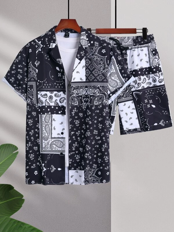 Men Random Baroque Print Shirt & Shorts