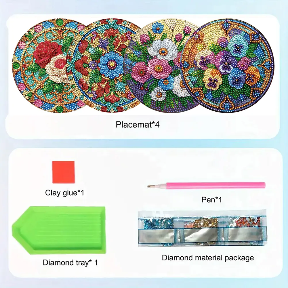 DIY Diamond Dot Kits Flowers Diamond Painting Placemats Projects for Beginner
