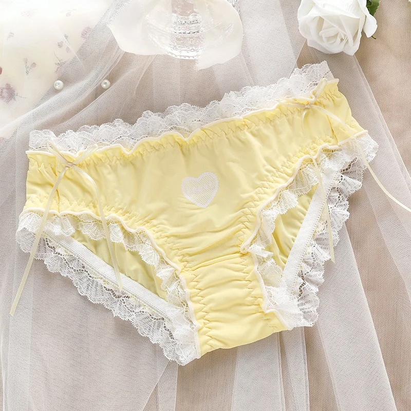 Billionm Ice Silk Panties Female Lace Sexy Lingerie Girls Lolita Love Bow Panties Cute Candy Color Women's Briefs Solid Color Briefs