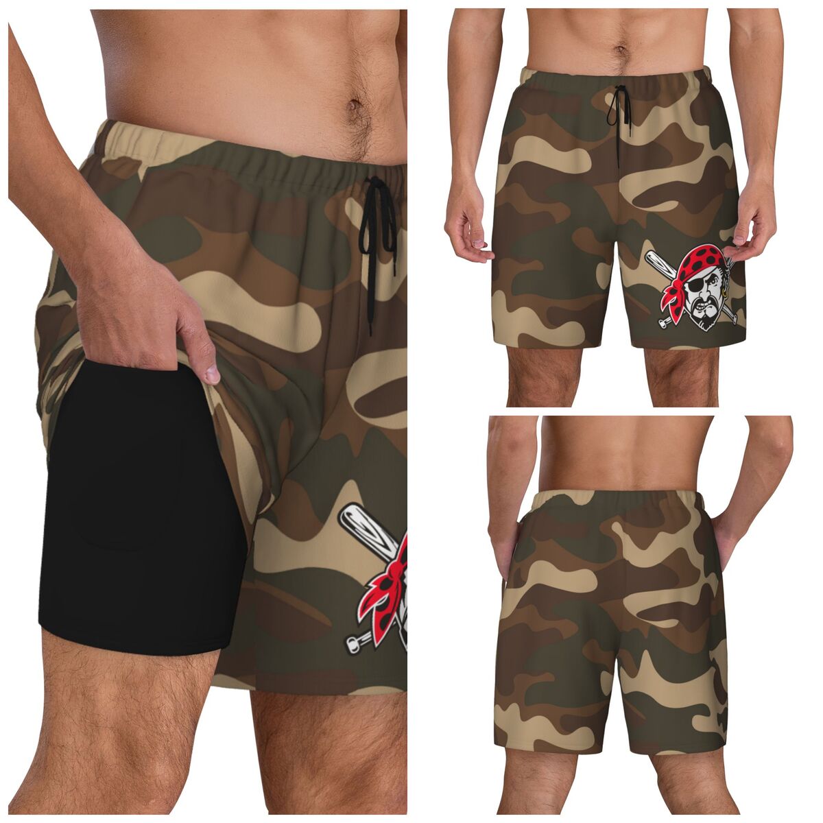 Pittsburgh Pirates Camo Men's Swim Trunks with Compression Liner