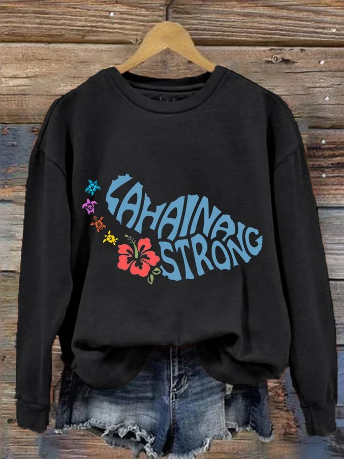 Women's Lahaina Strong Hawaii Maui Sea Turtle Hibiscus Flower Sweatshirt socialshop