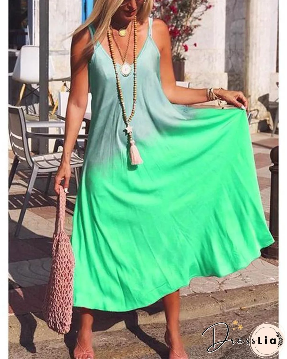 Women Bohemian Casual V Neck Sleeveless Maxi Dresses