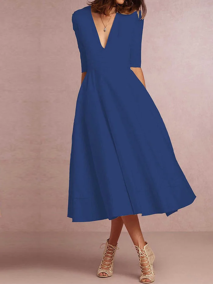 Deep V Sexy Mid Sleeve Dress