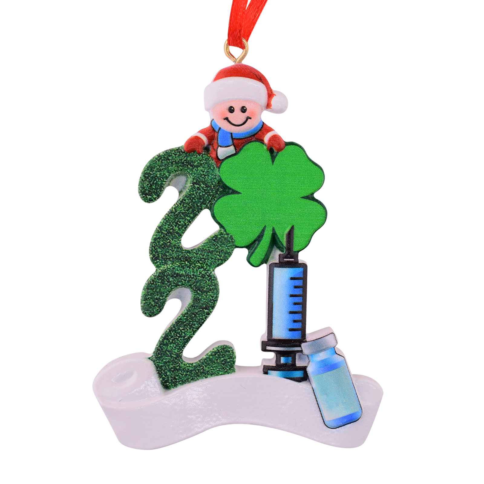 

Santa Vaccine Pendant-Resin Painted Santa with Four Leaf Xmas Hanging Decor, 501 Original
