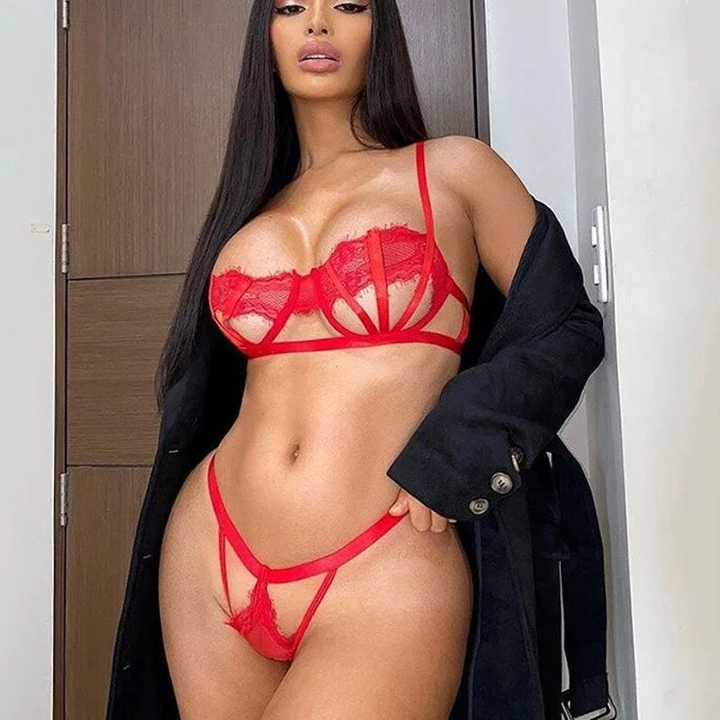 Yimunancy 2-piece Bra Set Women Hallow Out Bra +panty Sexy Underwear Lingerie Set