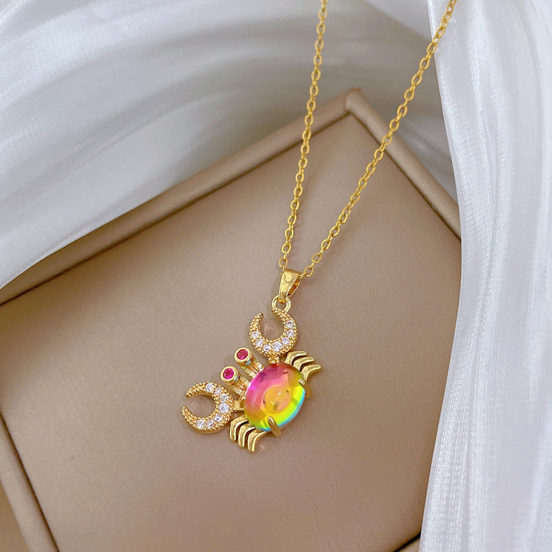 Colorful Crab Personality Full Diamond Gorgeous Full Diamond Necklace Female Versatile Clavicle Chain Titanium Steel
