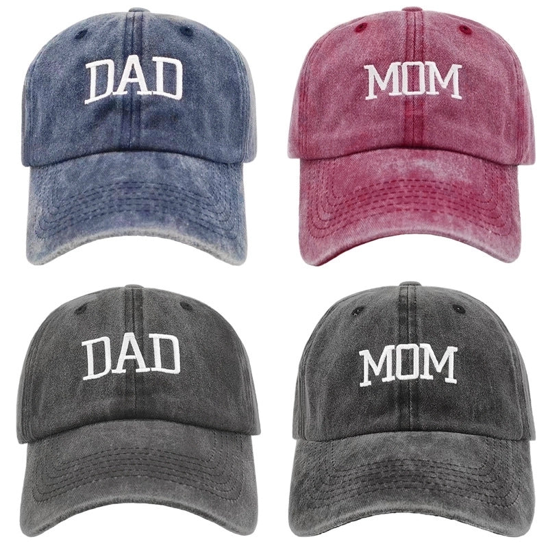 Washed Cotton DAD MOM Embroidered Baseball Cap Vintage Distressed Peaked Cap Fashion Couple Hat Hip Hop Hat