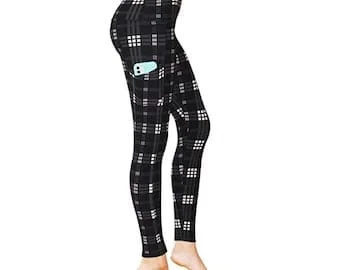 Pornhint Black Plaid 2 Pockets Leggings