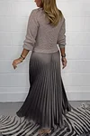 Women's Elegant Solid Color Long Sleeve Jumper & Pleated Bottom Dress