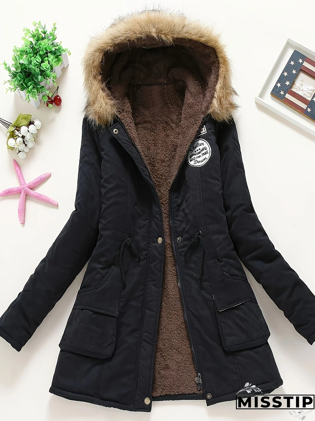 Women's Polyester Long Sleeve Casual Coat - Thick, Warm, Machine Washable, Elegant Design, Perfect for Home and Daily Wear with Hood
